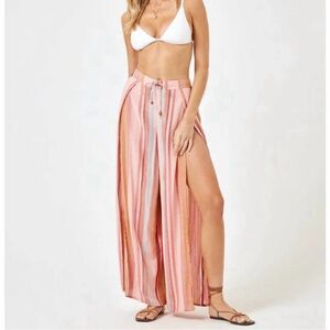 L Space Cali Pant Stripe Small Pink Wide leg pantsuit swim cover up